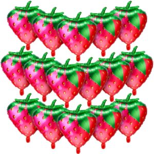16 pieces strawberry balloons strawberry foil balloons cute fruit balloon for baby girls berry sweet birthday party decorations, 18.9 x 24.8 inch