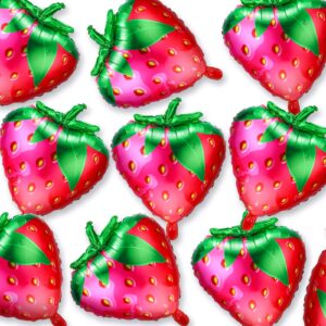 16 Pieces Strawberry Balloons Strawberry Foil Balloons Cute Fruit Balloon for Baby Girls Berry Sweet Birthday Party Decorations, 18.9 x 24.8 Inch