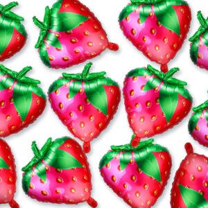 16 Pieces Strawberry Balloons Strawberry Foil Balloons Cute Fruit Balloon for Baby Girls Berry Sweet Birthday Party Decorations, 18.9 x 24.8 Inch