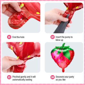 16 Pieces Strawberry Balloons Strawberry Foil Balloons Cute Fruit Balloon for Baby Girls Berry Sweet Birthday Party Decorations, 18.9 x 24.8 Inch