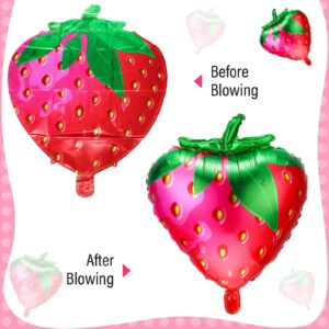 16 Pieces Strawberry Balloons Strawberry Foil Balloons Cute Fruit Balloon for Baby Girls Berry Sweet Birthday Party Decorations, 18.9 x 24.8 Inch