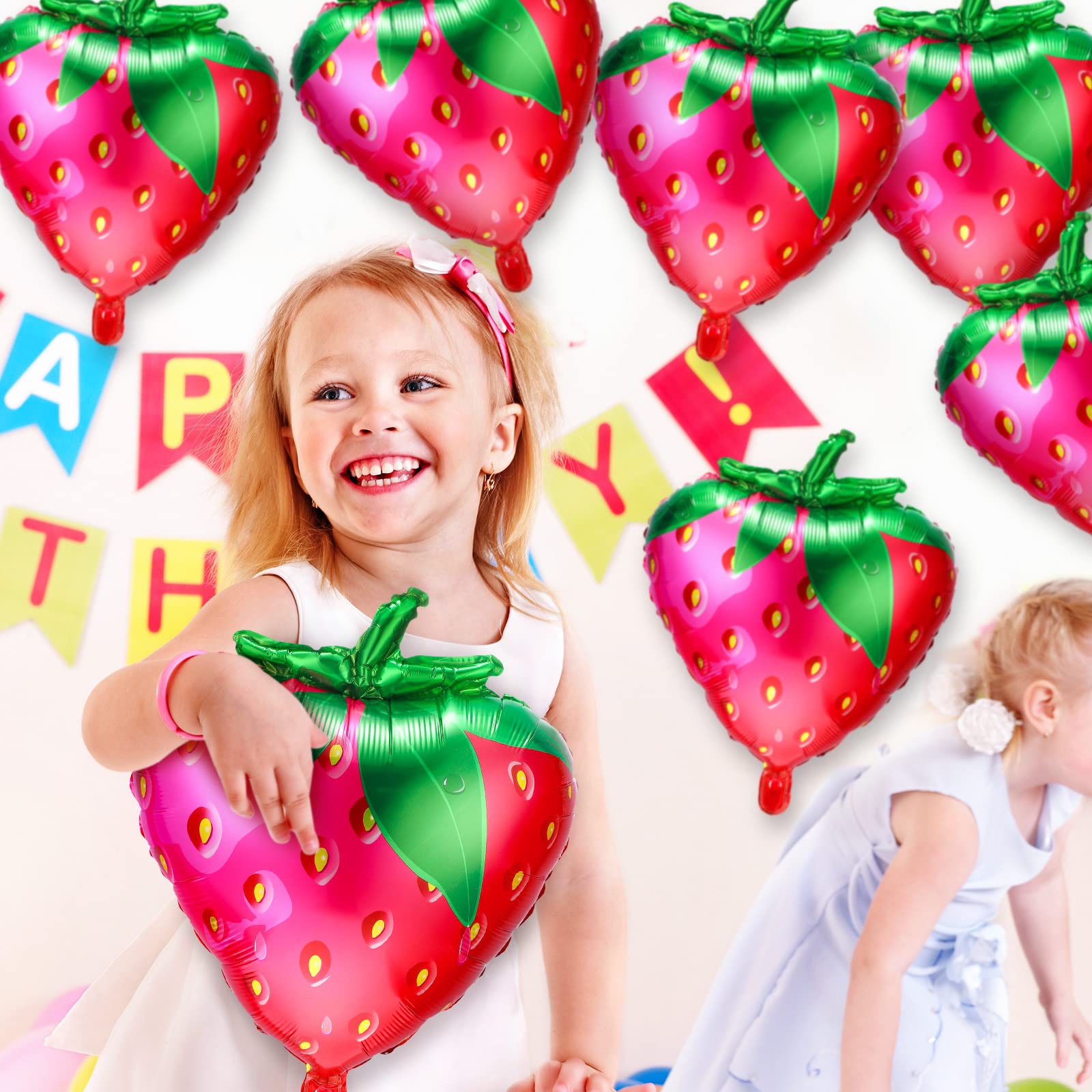 16 Pieces Strawberry Balloons Strawberry Foil Balloons Cute Fruit Balloon for Baby Girls Berry Sweet Birthday Party Decorations, 18.9 x 24.8 Inch