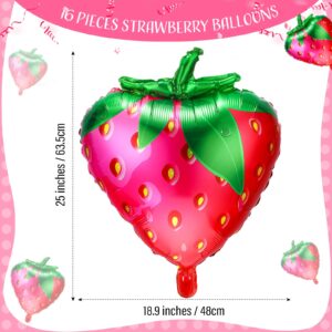 16 Pieces Strawberry Balloons Strawberry Foil Balloons Cute Fruit Balloon for Baby Girls Berry Sweet Birthday Party Decorations, 18.9 x 24.8 Inch