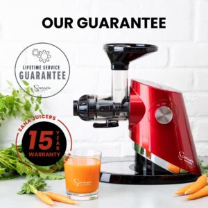 Sana 727 Supreme Cold Press Masticating Juicer | Large Batch | Non-Stop Juicing | 4 Speed Brushless DC Motor | 45-120 RPM’s | Easy clean 132 Page Recipe Book | 15 Year Warranty | Red