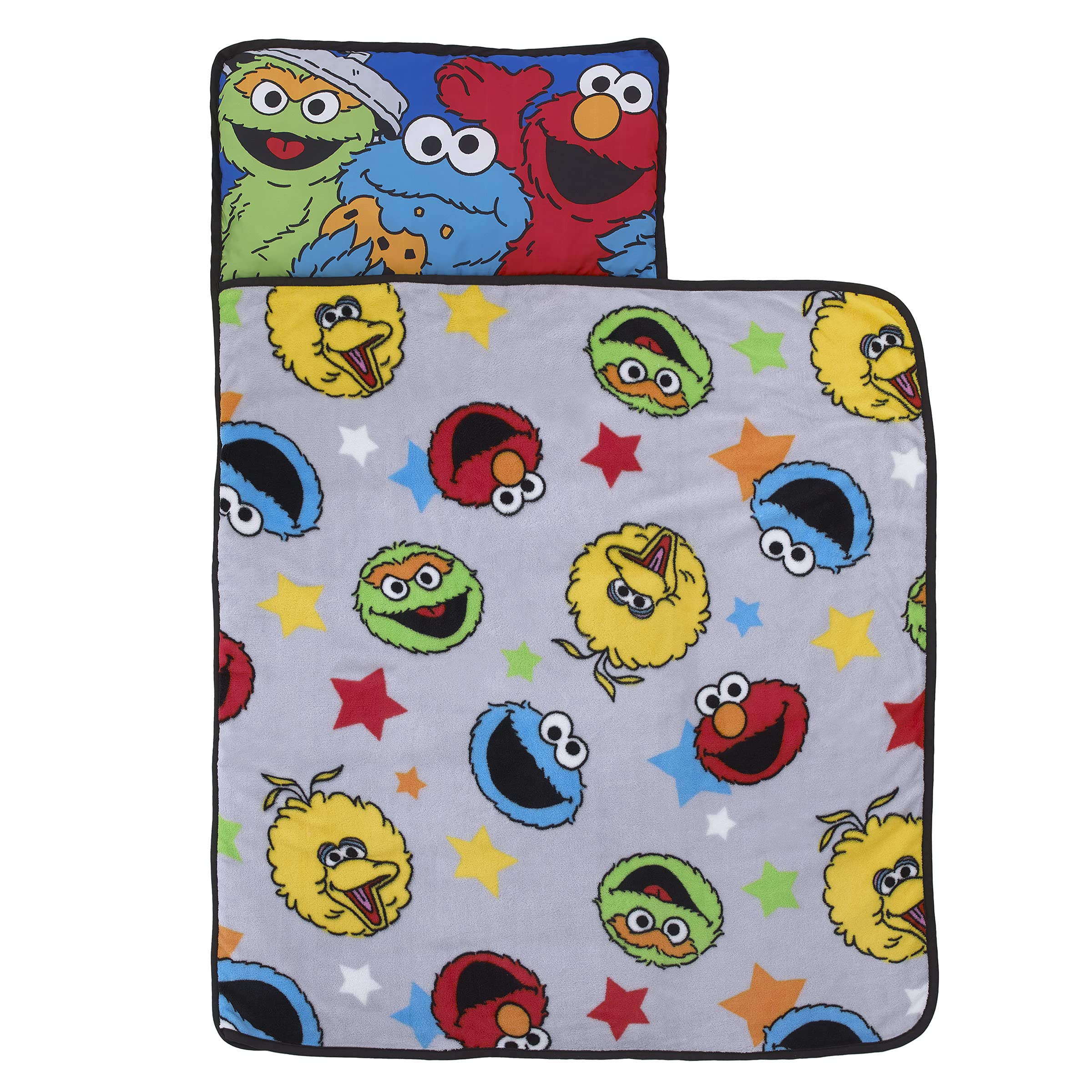 Sesame Street Adventures Blue, Yellow and Red Elmo, Big Bird, Oscar The Grouch and Cookie Monster Toddler Nap Mat