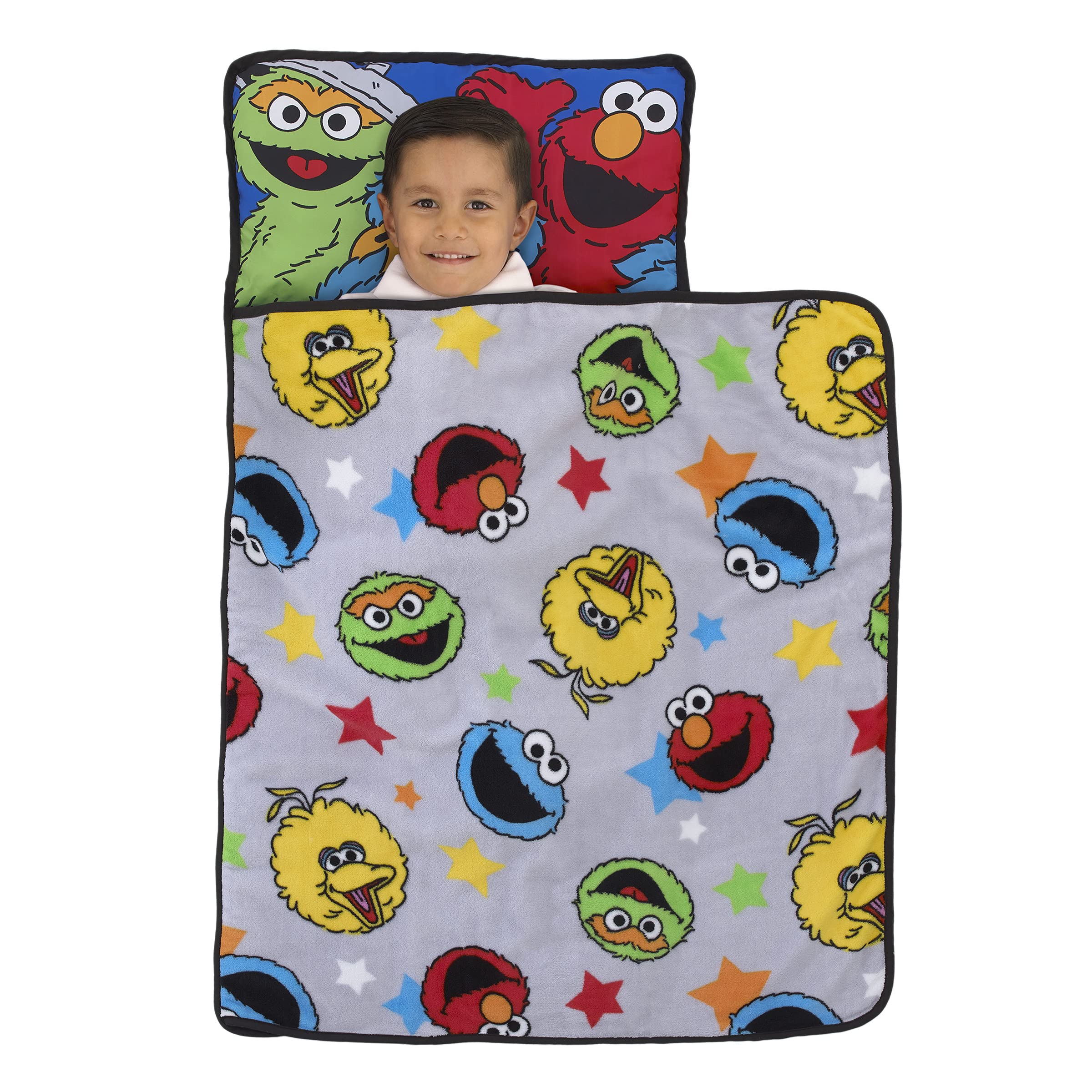 Sesame Street Adventures Blue, Yellow and Red Elmo, Big Bird, Oscar The Grouch and Cookie Monster Toddler Nap Mat