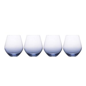 mikasa gianna ombre stemless wine glasses, 4 count (pack of 1), blue