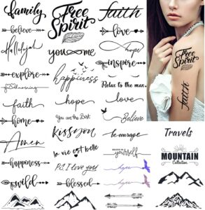 dopetattoo 36 designs temporary tattoos faith words hope love happiness letters believe fake tattoos for women girls men adults
