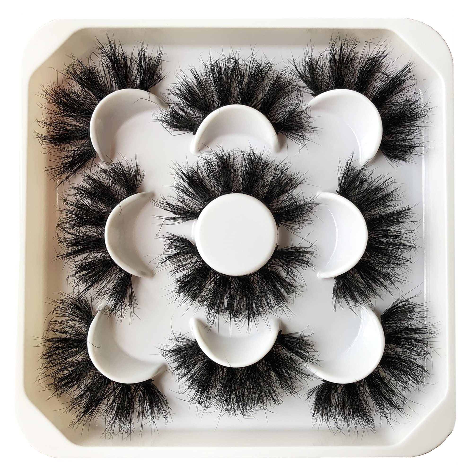 False Eyelashes Pooplunch Fluffy 22MM Dramatic Faux Mink Lashes 5 Pairs Pack 8D Volume Thick Long Eye Lash Multipack