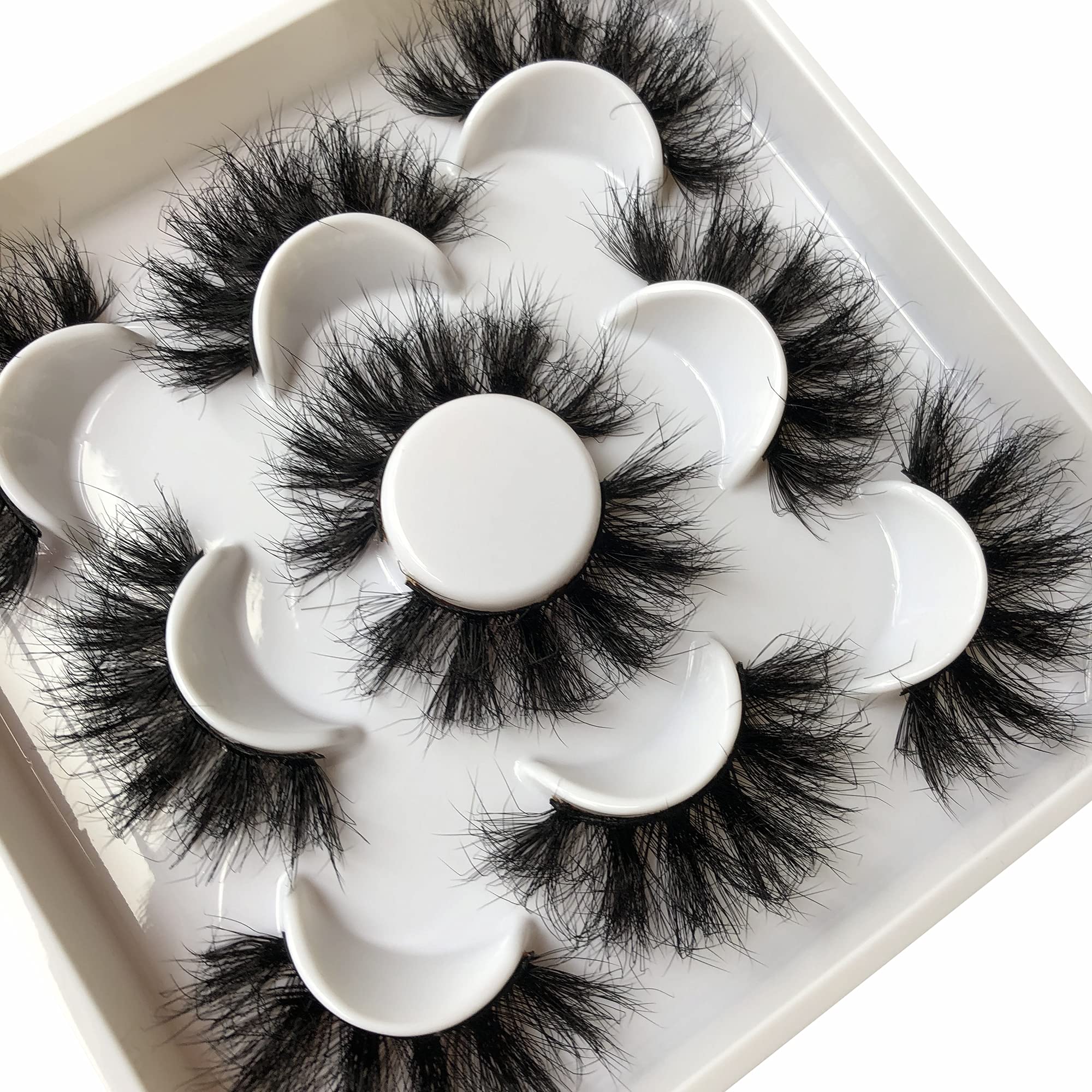 False Eyelashes Pooplunch Fluffy 22MM Dramatic Faux Mink Lashes 5 Pairs Pack 8D Volume Thick Long Eye Lash Multipack