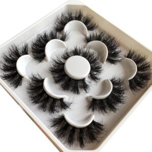 False Eyelashes Pooplunch Fluffy 22MM Dramatic Faux Mink Lashes 5 Pairs Pack 8D Volume Thick Long Eye Lash Multipack