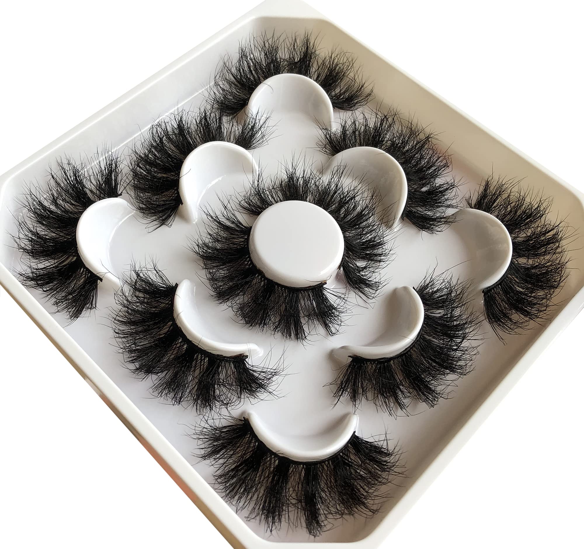 False Eyelashes Pooplunch Fluffy 22MM Dramatic Faux Mink Lashes 5 Pairs Pack 8D Volume Thick Long Eye Lash Multipack