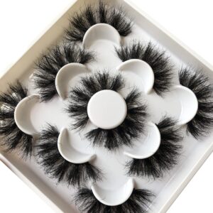 False Eyelashes Pooplunch Fluffy 22MM Dramatic Faux Mink Lashes 5 Pairs Pack 8D Volume Thick Long Eye Lash Multipack