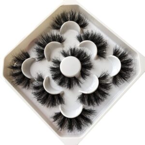 False Eyelashes Pooplunch Fluffy 22MM Dramatic Faux Mink Lashes 5 Pairs Pack 8D Volume Thick Long Eye Lash Multipack