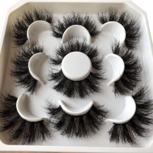 False Eyelashes Pooplunch Fluffy 22MM Dramatic Faux Mink Lashes 5 Pairs Pack 8D Volume Thick Long Eye Lash Multipack