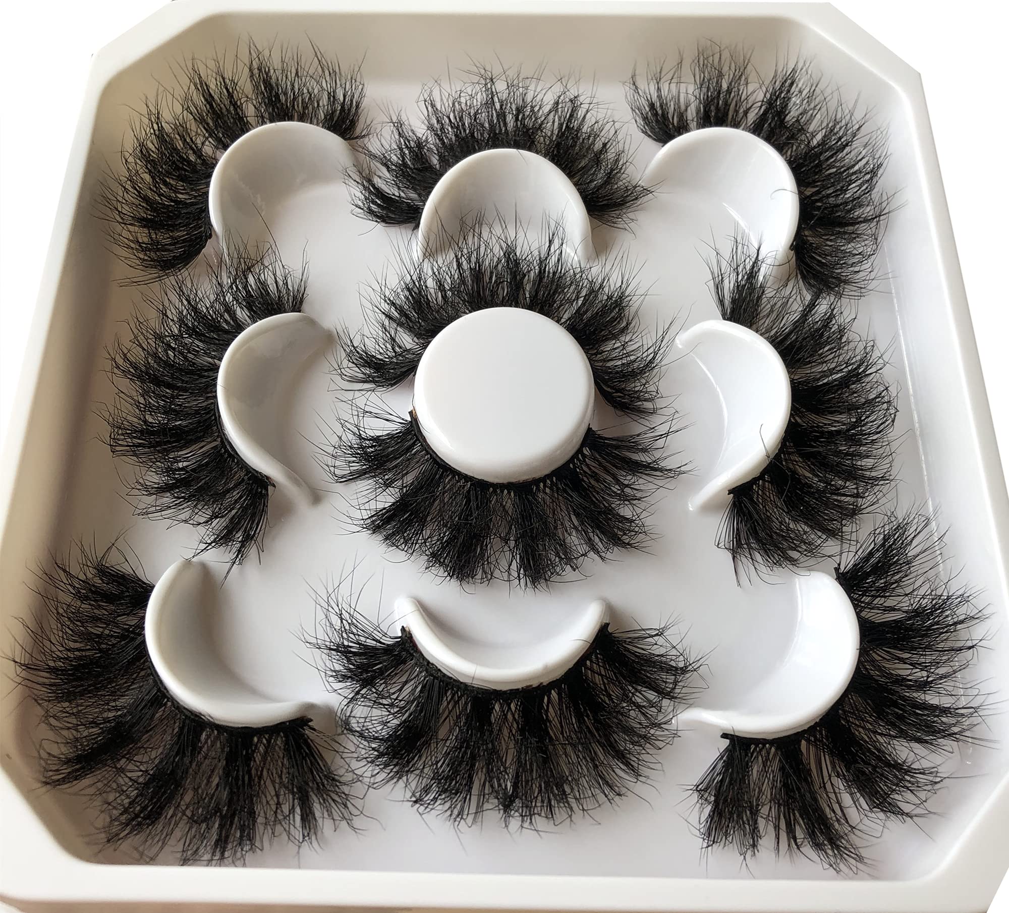 False Eyelashes Pooplunch Fluffy 22MM Dramatic Faux Mink Lashes 5 Pairs Pack 8D Volume Thick Long Eye Lash Multipack