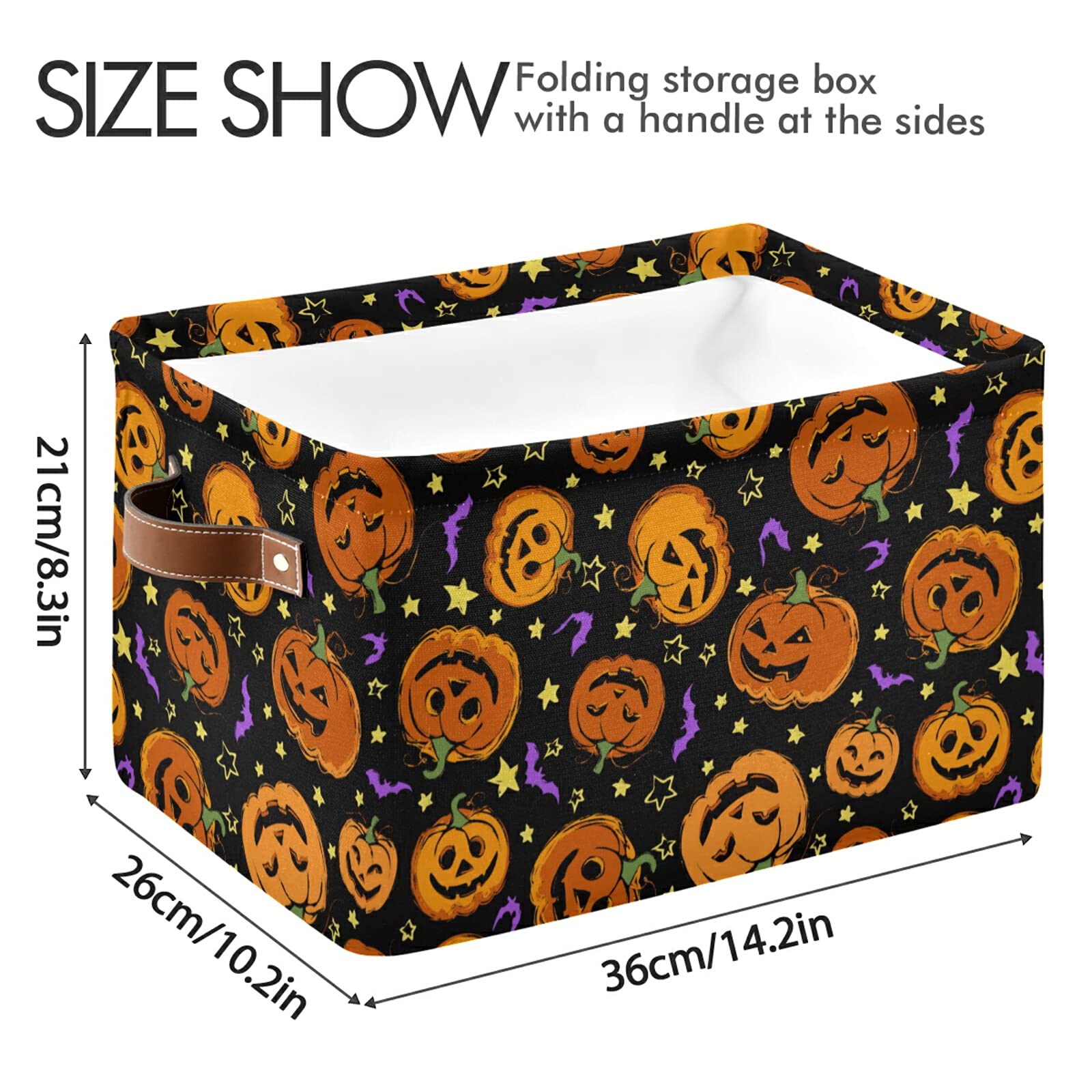 xigua Happy Halloween Scary Pumpkin Foldable Storage Bin, Collapsible Sturdy Fabric Storage Basket Cube W/Handles, Storage Box for Organizing Toys Nursery Shelf Closet Bedroom Office 1PCS