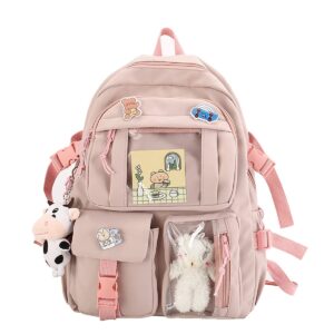 new aesthetic backpack kawaii backpack with badge pins keychain pendant light weight travel backpack