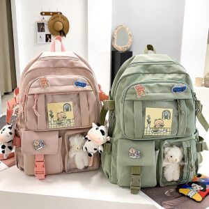 New Aesthetic Backpack Kawaii Backpack with Badge Pins Keychain Pendant Light Weight Travel Backpack