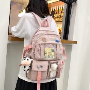 New Aesthetic Backpack Kawaii Backpack with Badge Pins Keychain Pendant Light Weight Travel Backpack