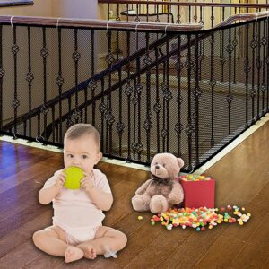 jiftok ewaves stairway net - baby safety rail - 180 inch x 32 inch - banister stair net for child, small pet,toy- indoor & outdoor(black)