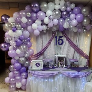 Onemere Purple Balloon Garland Kit 140 Pcs, Baby Shower Decorations for Girl with 12 Pcs Butterfly Stickers Lavender Metallic Silver Balloon Arch for Birthday Party Bridal Shower