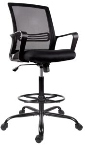 tall office chair for standing desk - comfortable drafting chairs with armrest adjustable foot ring ergonomic mesh mid-back desk chair - deep black