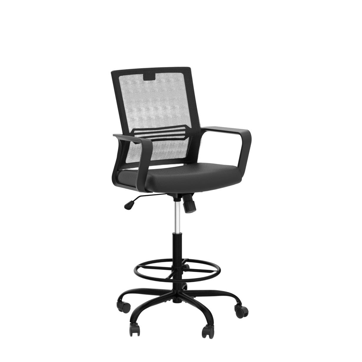 Tall Office Chair for Standing Desk - Comfortable Drafting Chairs with Armrest Adjustable Foot Ring Ergonomic Mesh Mid-Back Desk Chair - Deep Black