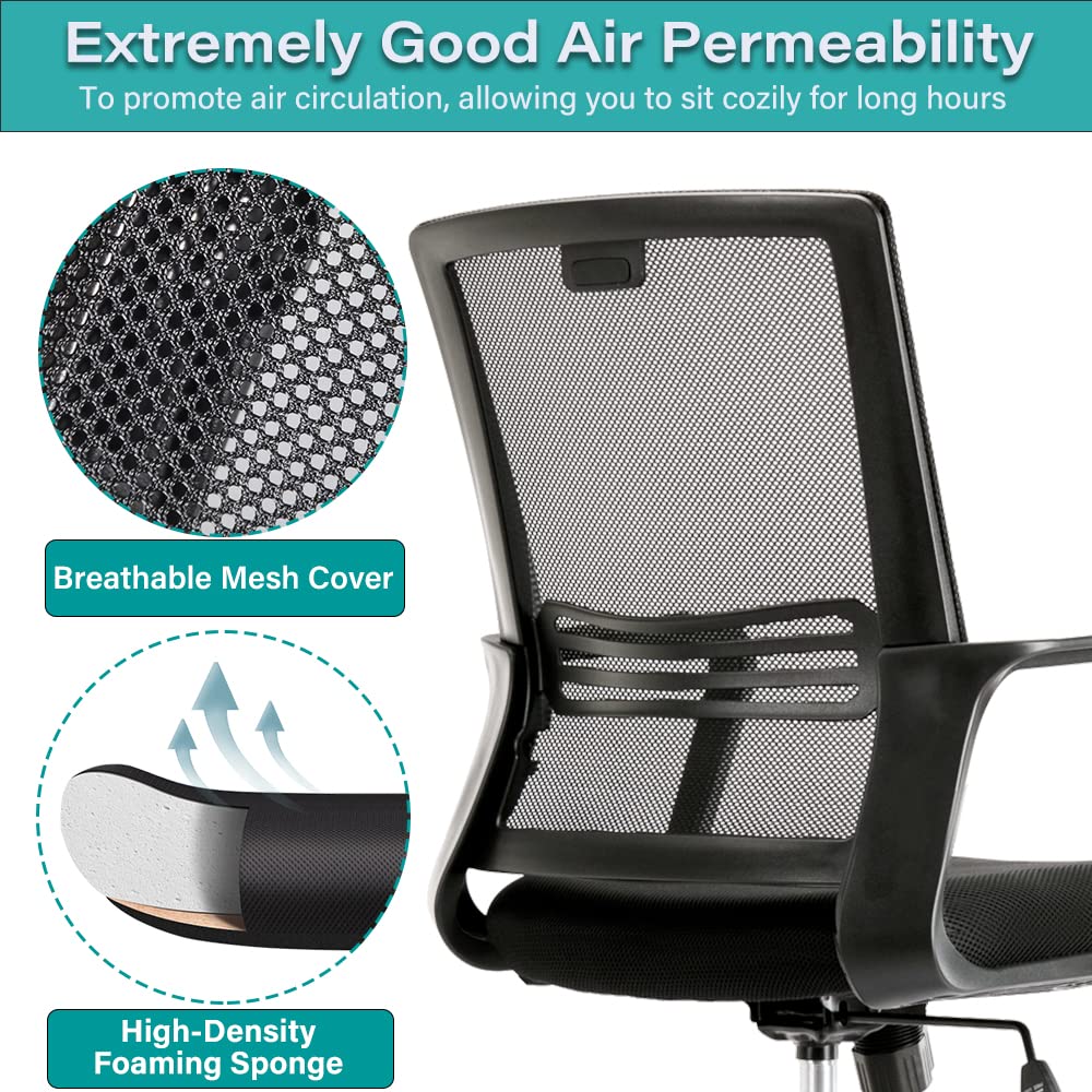 Tall Office Chair for Standing Desk - Comfortable Drafting Chairs with Armrest Adjustable Foot Ring Ergonomic Mesh Mid-Back Desk Chair - Deep Black