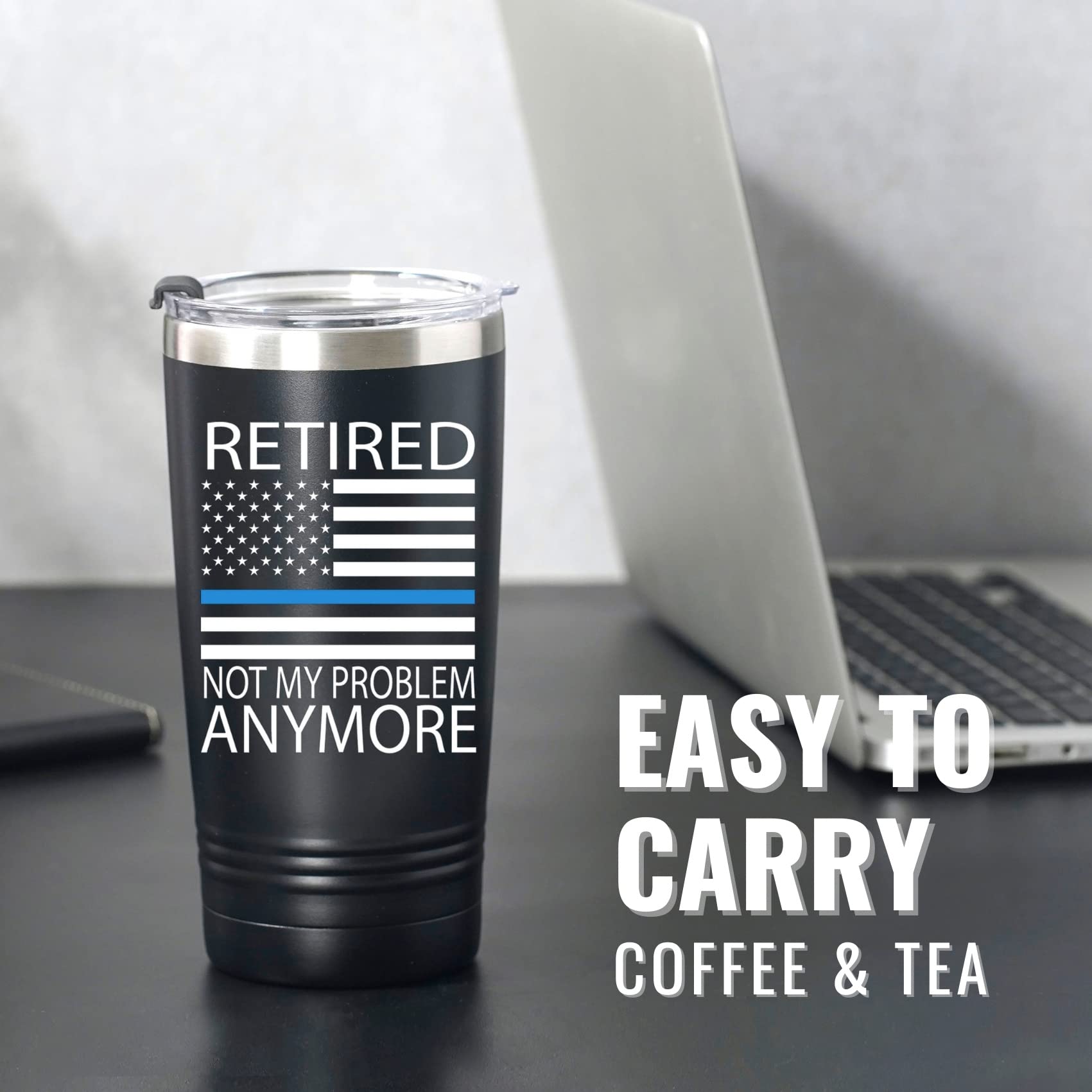 Onebttl Police Officer Retirement Gifts, Gifts for Retired Police Officers Men, Law Enforcement, Correctional Officer, Cops, Stainless Steel Tumbler Travel Mug Cup - 20 oz Black