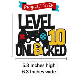 Level 10th Unlocked Cake Topper Game Controller 10s Cake Decoration Happy 10 Birthday Cake Decor Video Play Game Movie Theme Boys Girls Men Women Teenager Bday Party Event Celebration Supplies