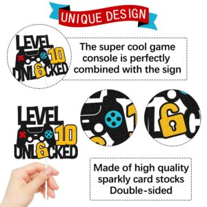 Level 10th Unlocked Cake Topper Game Controller 10s Cake Decoration Happy 10 Birthday Cake Decor Video Play Game Movie Theme Boys Girls Men Women Teenager Bday Party Event Celebration Supplies