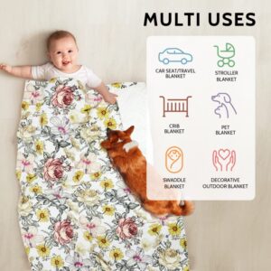 HNHUAMING Floral Baby Blankets, Floral Toddler Blanket for Boys Girls, Dotted Backing, Double Layer, Crib Receiving Blanket, for Nursery/Stroller/Toddler Bed/Carseat, 30 x 40 Inch