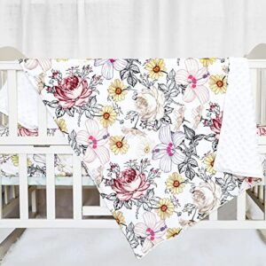 HNHUAMING Floral Baby Blankets, Floral Toddler Blanket for Boys Girls, Dotted Backing, Double Layer, Crib Receiving Blanket, for Nursery/Stroller/Toddler Bed/Carseat, 30 x 40 Inch