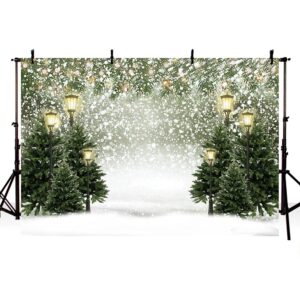 MEHOFOND Winter Christmas Tree Snowflake Photography Background Street Lamp Xmas Birthday Decoration Snowflake Banner Photo Backdrop Booth Props Vinyl 8x6ft