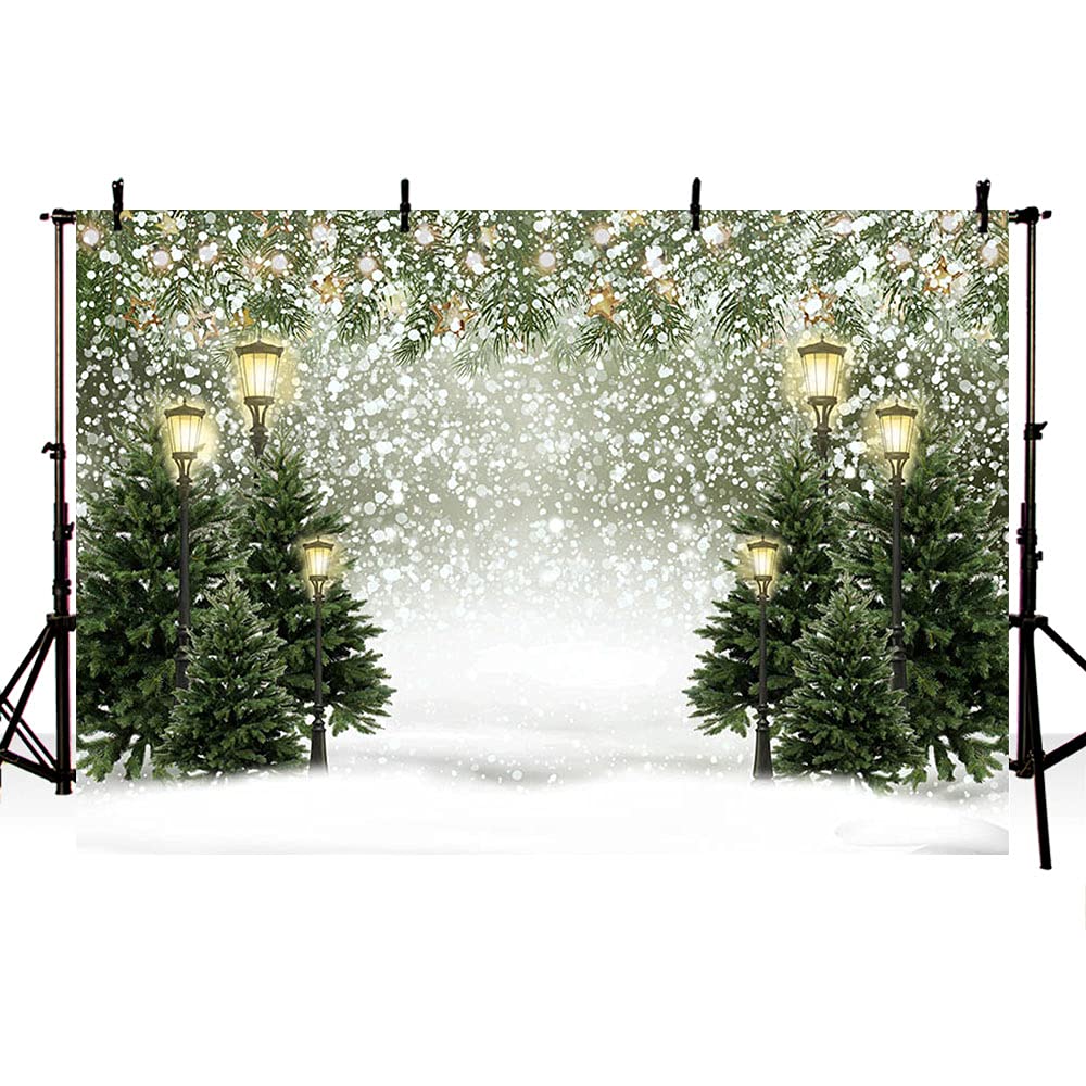 MEHOFOND Winter Christmas Tree Snowflake Photography Background Street Lamp Xmas Birthday Decoration Snowflake Banner Photo Backdrop Booth Props Vinyl 8x6ft