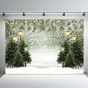 MEHOFOND Winter Christmas Tree Snowflake Photography Background Street Lamp Xmas Birthday Decoration Snowflake Banner Photo Backdrop Booth Props Vinyl 8x6ft