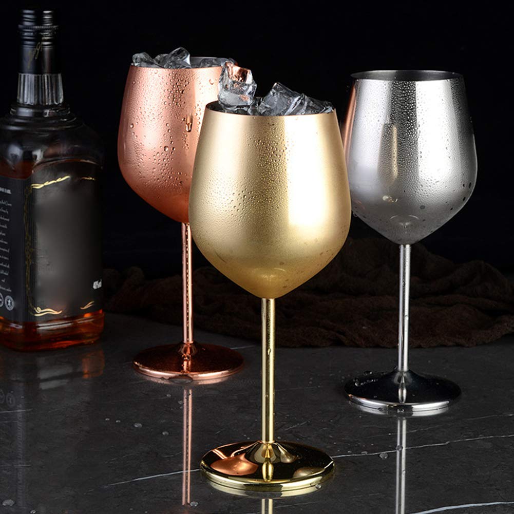 500ml Stainless Steel Wine Glass,Wine Tumbler,Stainless Steel Stem Wine Glass,Unbreakable Wine Glass Goblet,Metal Wine Glass,for Outdoor Events,Picnics,Camping(Gold Plated)