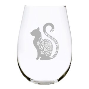 cat sitting stemless wine glass, 17 oz.