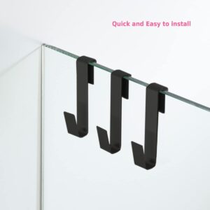 MOKIUER Towel Hook, Over Glass Door Hook for Bathroom, Suit for Frameless Glass Shower Door 0.39" (10 mm) Stainless Steel Matte Black, 3 Pack