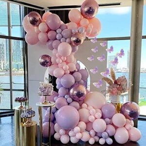 Monlot Baby Shower Decorations for Girl 135 Pcs Pink Purple Balloon Garland Kit Metallic Lavender Balloon Arch Double Stuffed Balloons Butterfly Stickers for Wedding Birthday Party Decorations