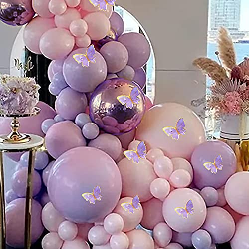 Monlot Baby Shower Decorations for Girl 135 Pcs Pink Purple Balloon Garland Kit Metallic Lavender Balloon Arch Double Stuffed Balloons Butterfly Stickers for Wedding Birthday Party Decorations
