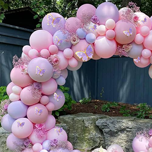 Monlot Baby Shower Decorations for Girl 135 Pcs Pink Purple Balloon Garland Kit Metallic Lavender Balloon Arch Double Stuffed Balloons Butterfly Stickers for Wedding Birthday Party Decorations