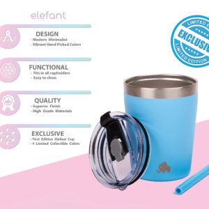 ELEFANT Kids & Toddler Cups (SET of 2), Stackable Stainless Steel Insulated Tumblers with BPA FREE Leak Proof Lids and Reusable Silicone Straws, Elegant, Powder Coated (BLUE + TURQUOISE)