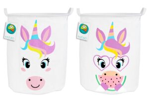 kazulo unicorn hamper set, large round unicorn laundry baskets, kids hampers laundry girls, girls storage box unicorn, child laundry set, kids basket (watermelon unicorn bundle)