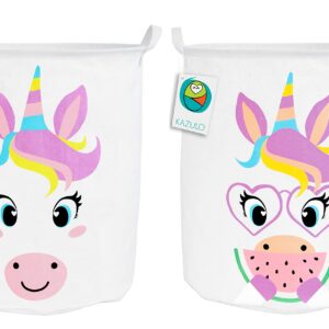 KAZULO Unicorn Hamper Set, Large Round Unicorn Laundry Baskets, kids Hampers laundry Girls, Girls Storage Box Unicorn, Child Laundry Set, Kids Basket (Watermelon Unicorn Bundle)