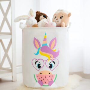 KAZULO Unicorn Hamper Set, Large Round Unicorn Laundry Baskets, kids Hampers laundry Girls, Girls Storage Box Unicorn, Child Laundry Set, Kids Basket (Watermelon Unicorn Bundle)