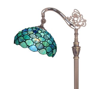 zjart tiffany floor lamp stained glass lamp 18x12x67 inch angle adjustable arched gooseneck antique reading light (sea blue pearl)
