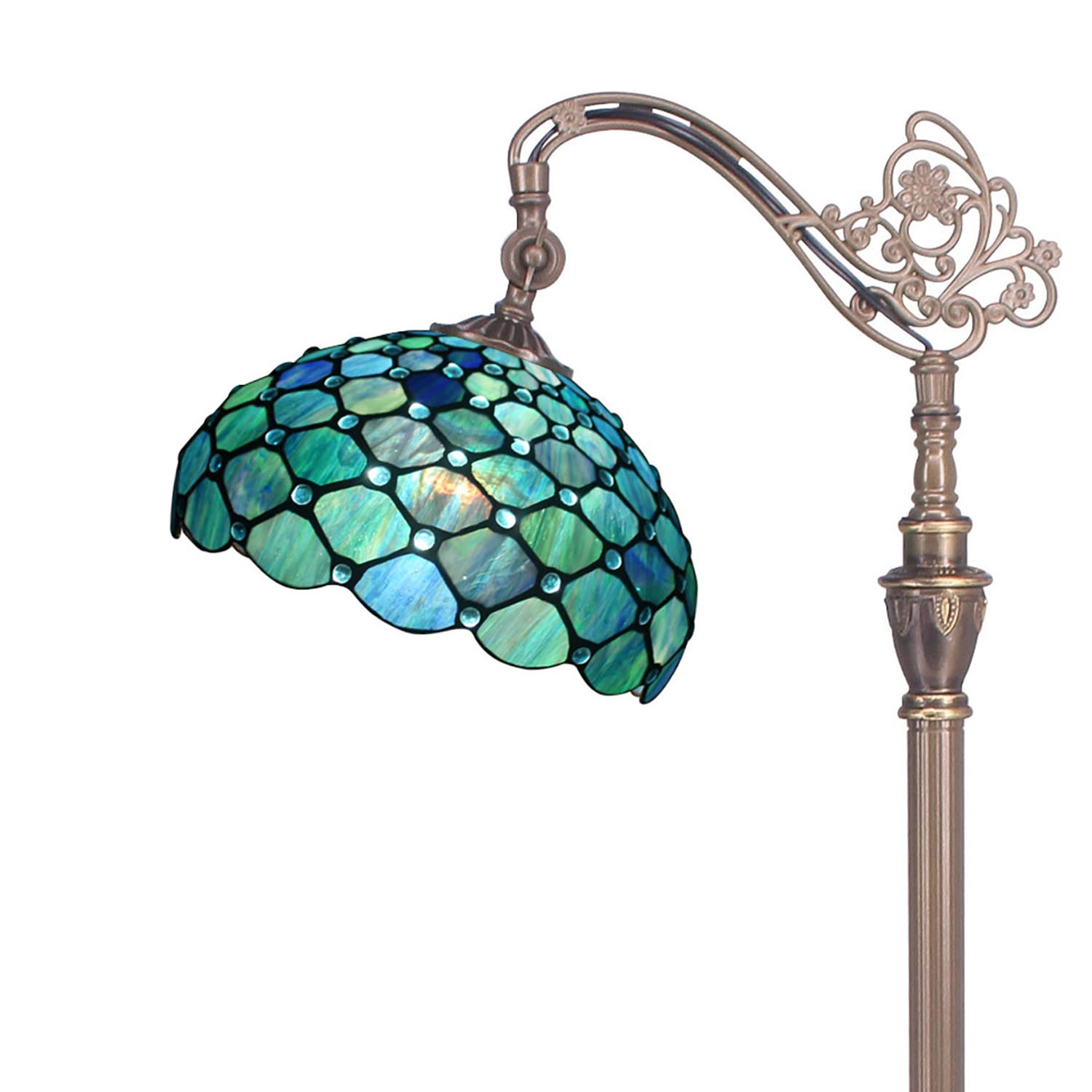 ZJART Tiffany Floor Lamp Stained Glass Lamp 18X12X67 Inch Angle Adjustable Arched Gooseneck Antique Reading Light (Sea Blue Pearl)