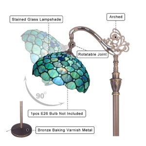 ZJART Tiffany Floor Lamp Stained Glass Lamp 18X12X67 Inch Angle Adjustable Arched Gooseneck Antique Reading Light (Sea Blue Pearl)